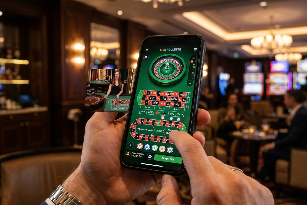 Widok interfejsu ruletki mobilnej z funkcją racetrack